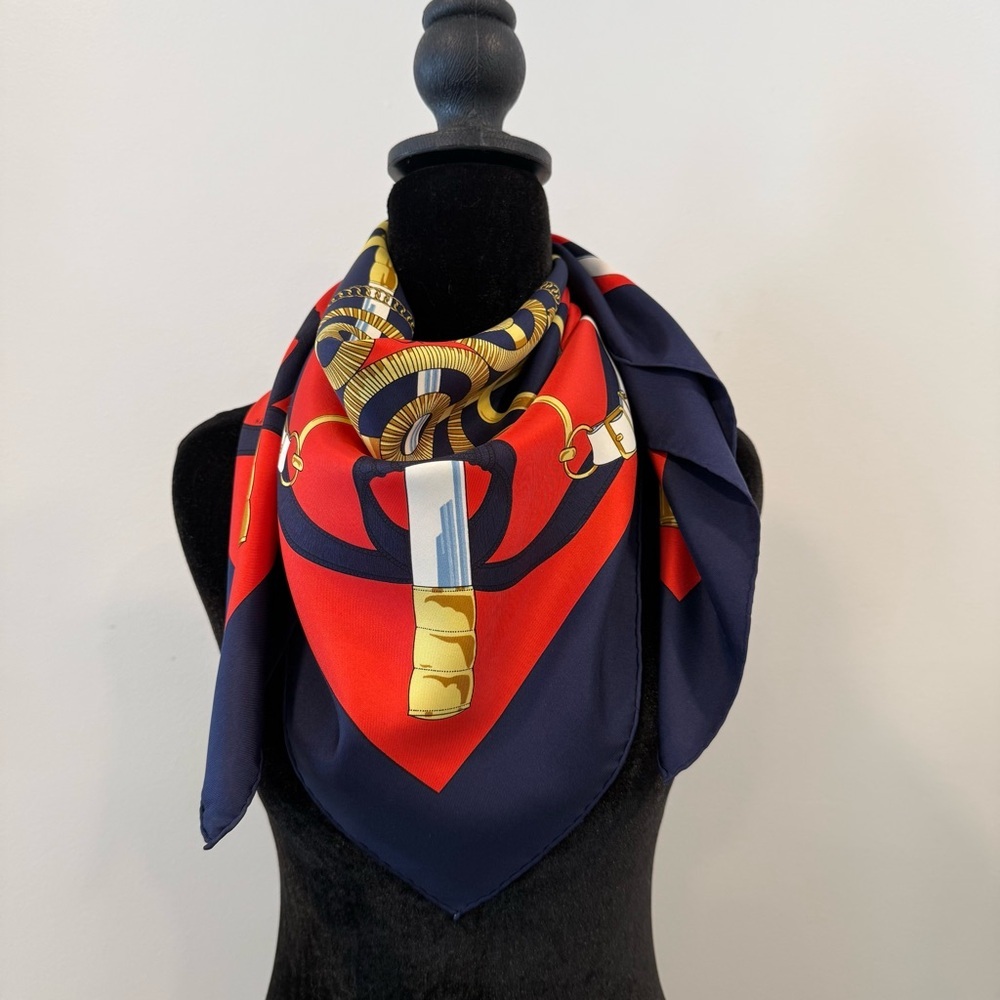 Authentic Hermes Red and Gold Silk Scarf
